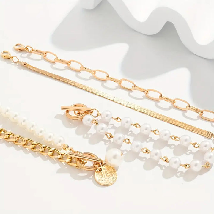Ensemble de bracelets chic - serpent, perles & maillons | Or