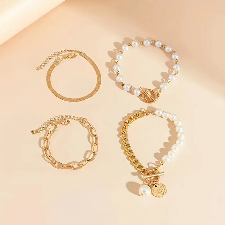 Ensemble de bracelets chic - serpent, perles & maillons | Or
