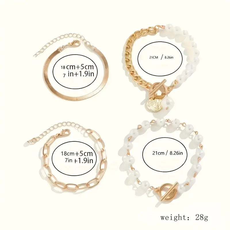 Ensemble de bracelets chic - serpent, perles & maillons | Or