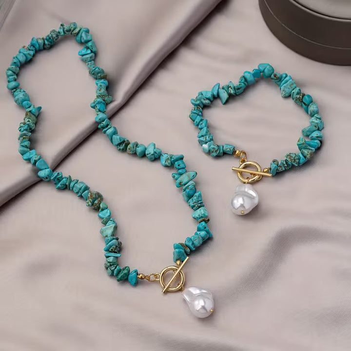 Ensemble de bijoux élégants en pierres naturelles et perles | Or