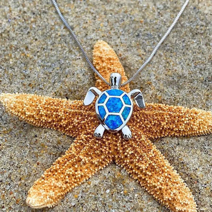 Ensemble de collier et boucles d'oreilles avec tortue de mer en opale et argent | Argent