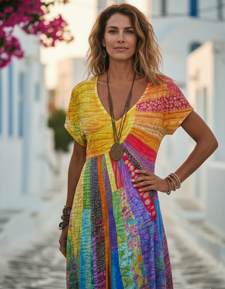 Nefeli - Šaty s boho vzorom s motívom slnka