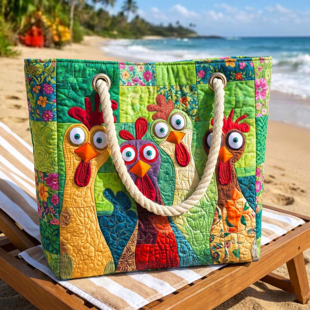 Handmade Beach Bag - Farmyard Roosters