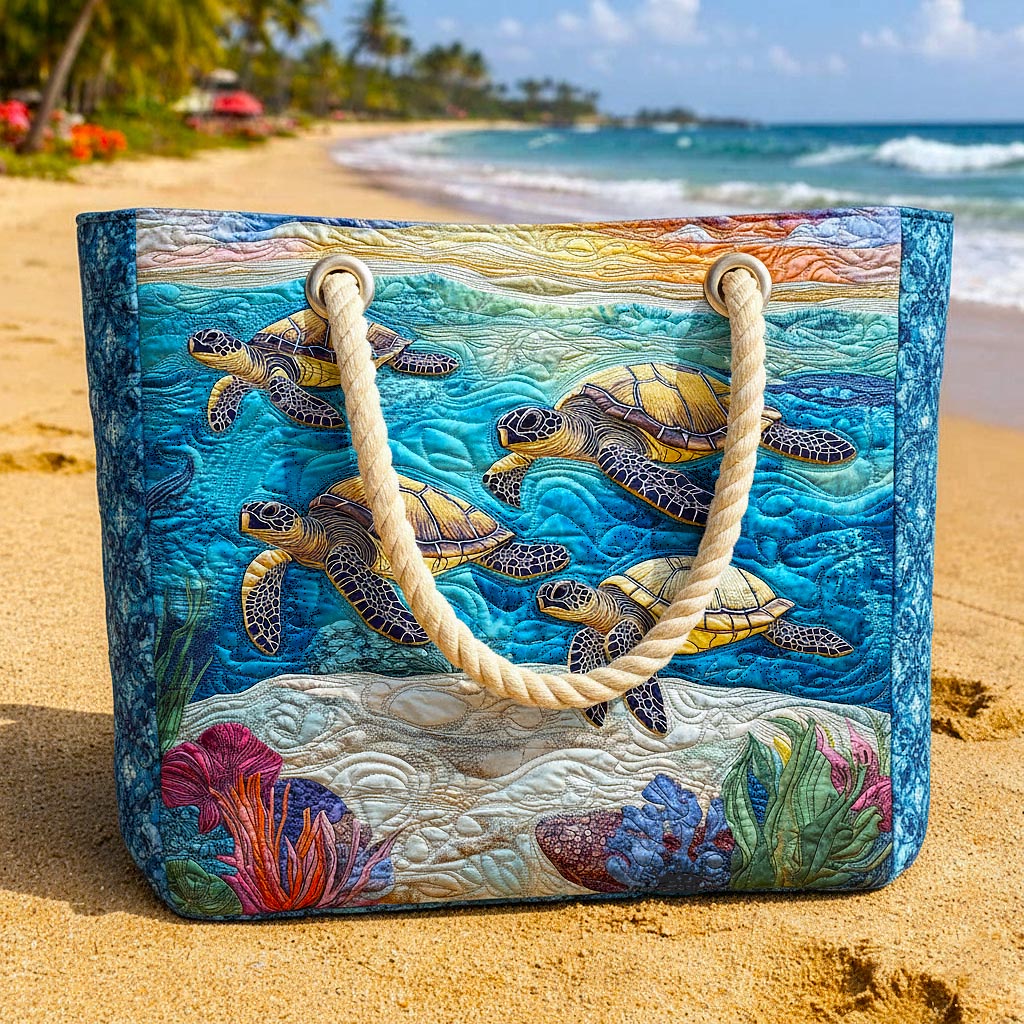 Handmade Beach Bag - Turtles and Coral