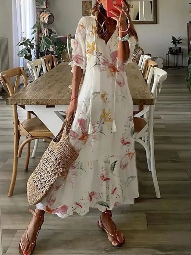 Kleoniki - Elegantná zamatová maxi šaty s kvetmi