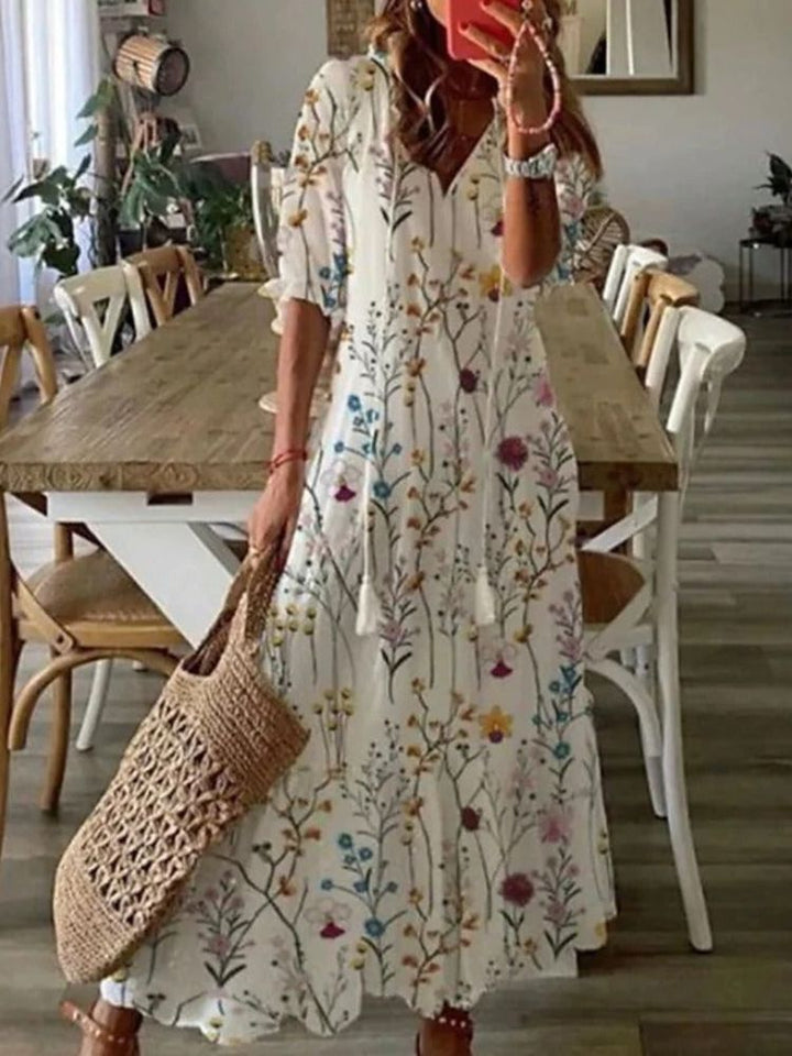 Kleoniki - Elegantná zamatová maxi šaty s kvetmi