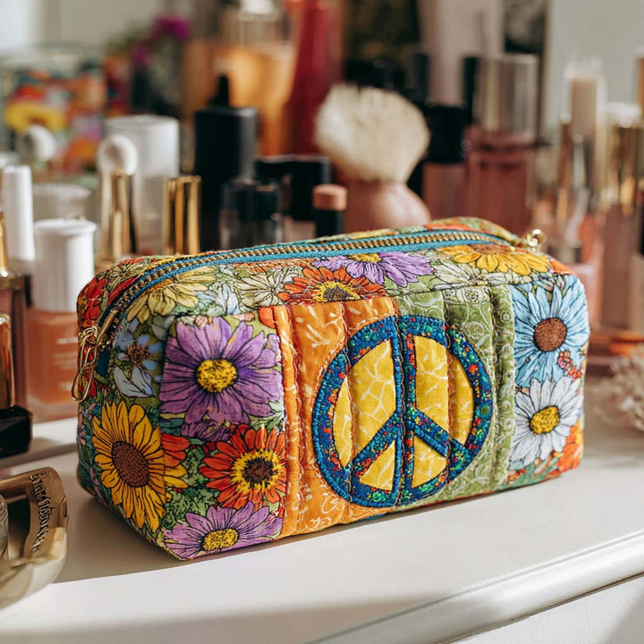Lucia - Quilted Toiletry Bag - Floral Peace Bus