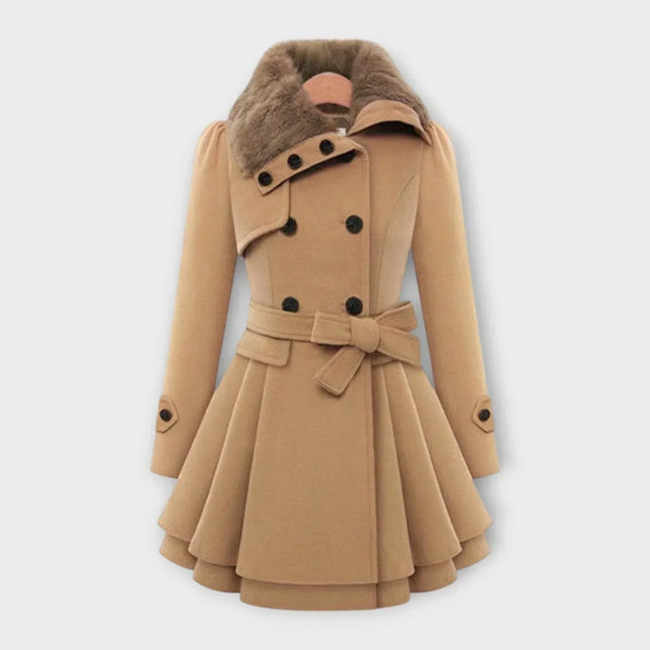 Emma - Elegantný Kabát s Umelým Kožuchom