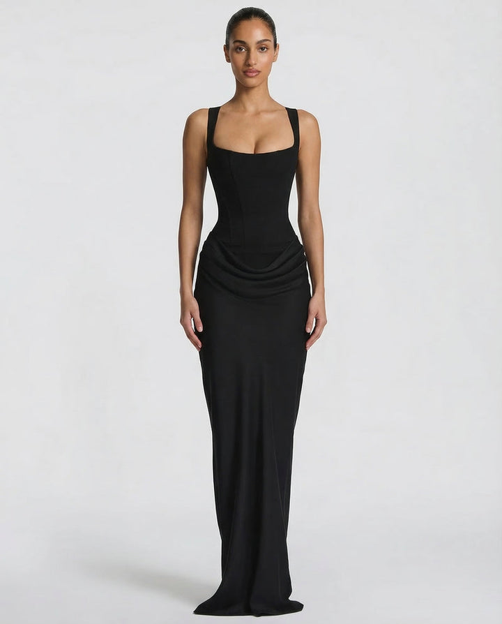 Elviska – Korzetové maxi šaty s drapériou