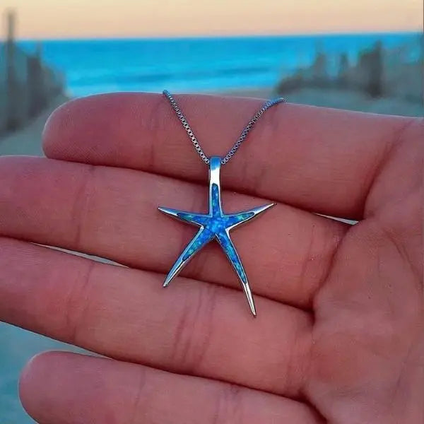 Pendentif étoile en bleu et opale argent | Argent