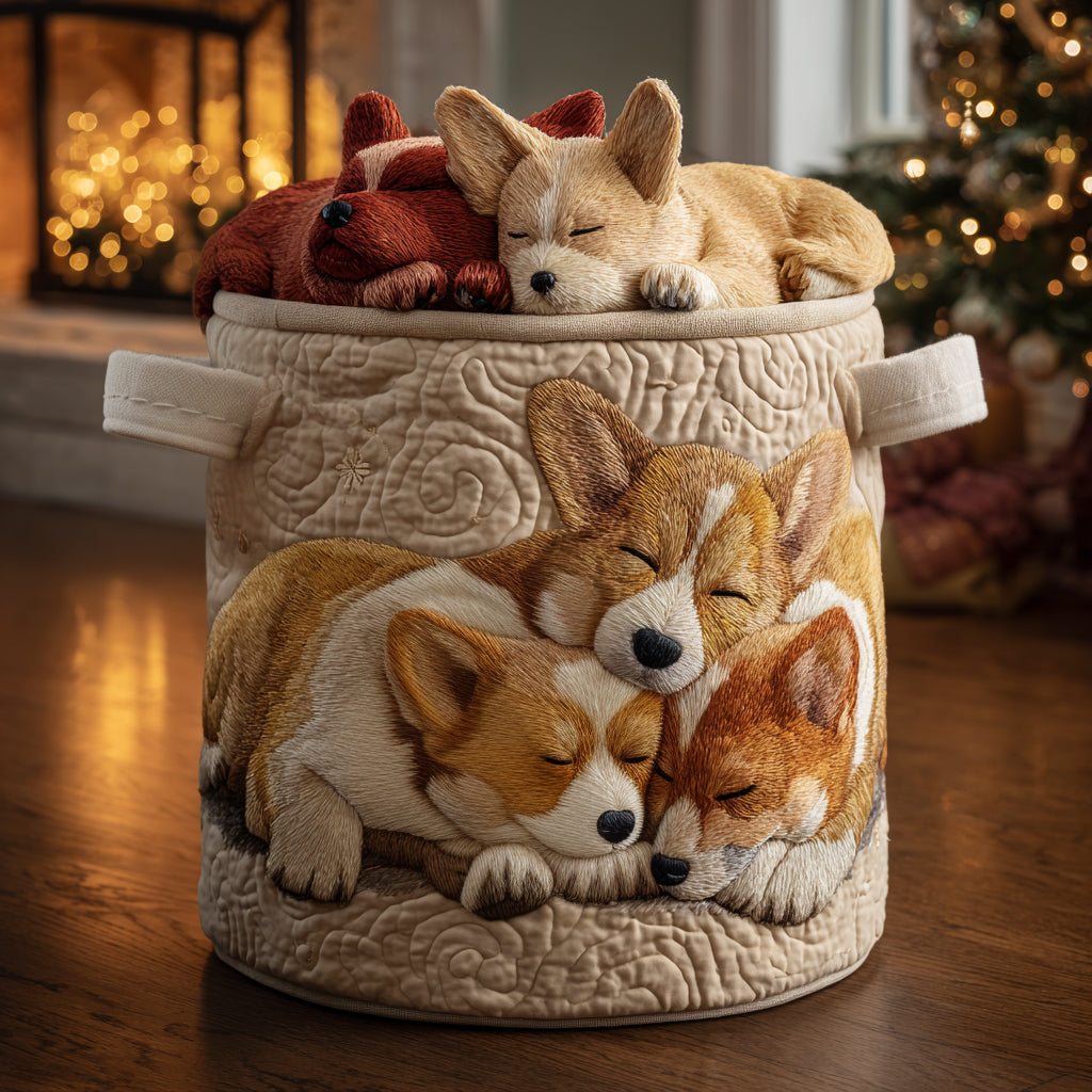 Prešívaný košík na prádlo - Corgi na dovolenke