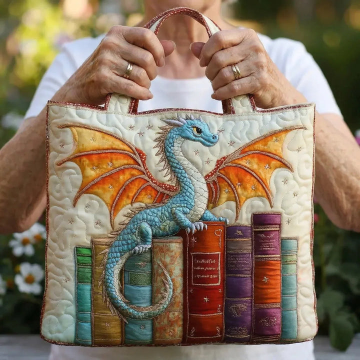 Quilted Tote Bag - Book Dragon