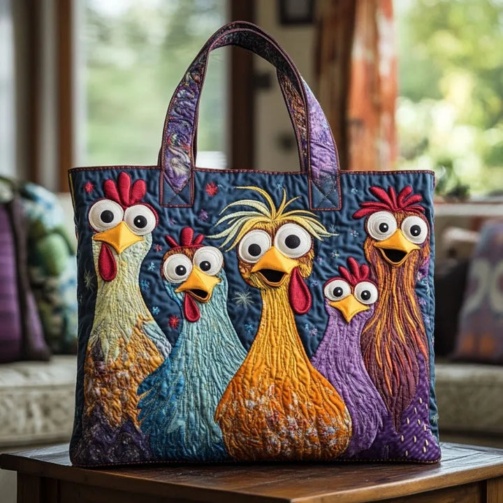Quilted Tote Bag - Five Bright Hens