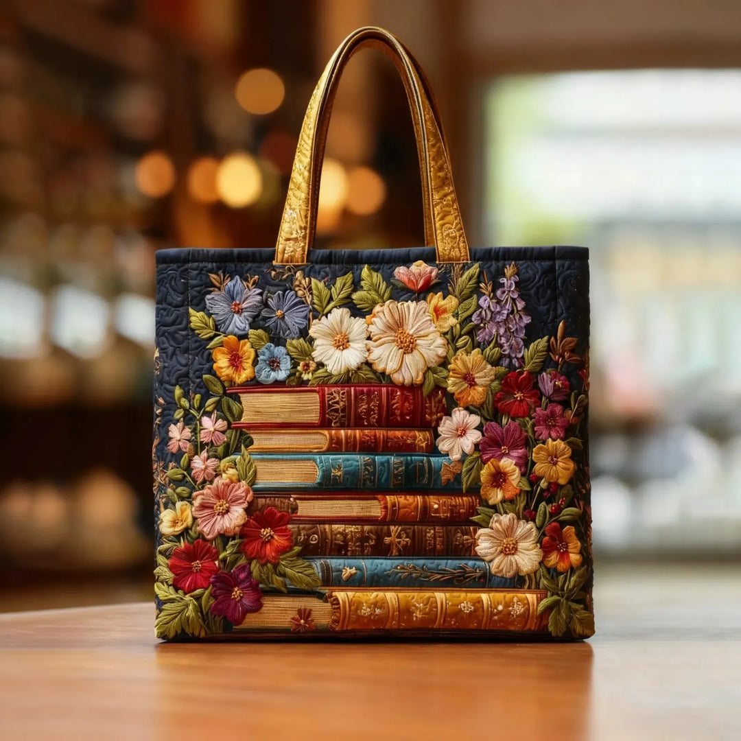 Quilted Tote Bag - Library in Bloom