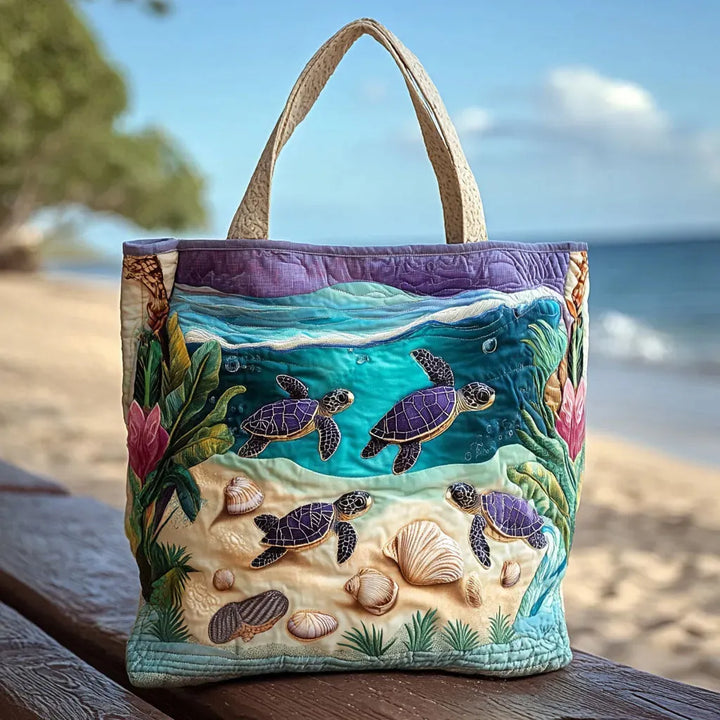 Quilted Tote Bag - Turtles in the Lagoon