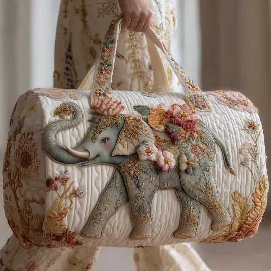 Quilted Travel Bag - Ivory Elephant