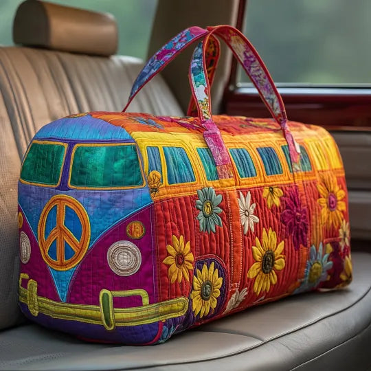 Quilted Travel Bag - Peace and Flowers Camper