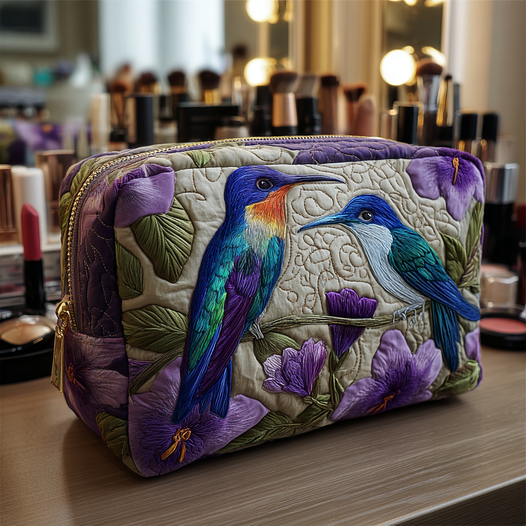 Rosalie - Quilted Toiletry Bag - Refined Hummingbirds