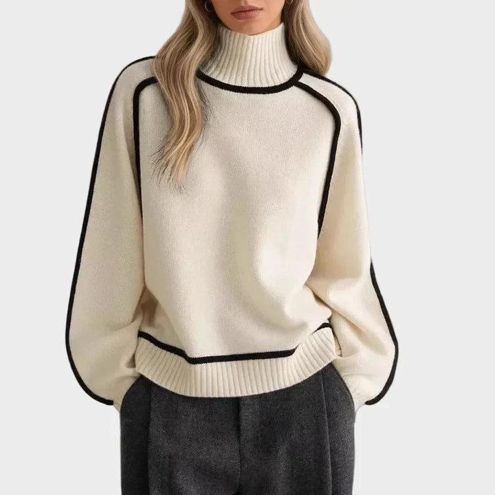 Kráľovský - Elegantný jednobarevný pulóver s vysokým golierom
