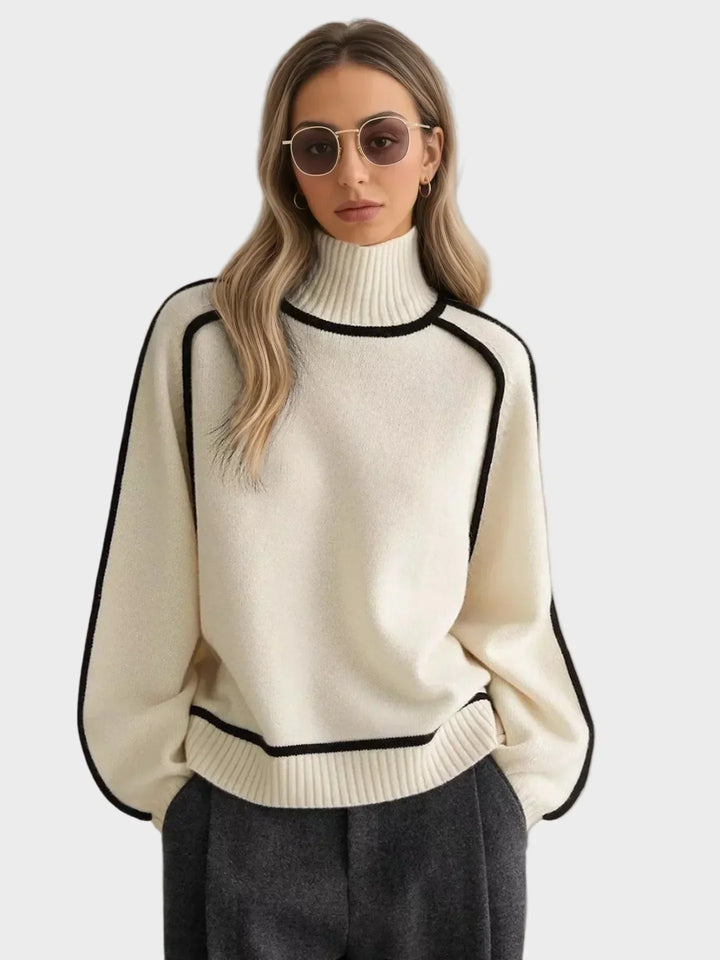 Kráľovský - Elegantný jednobarevný pulóver s vysokým golierom