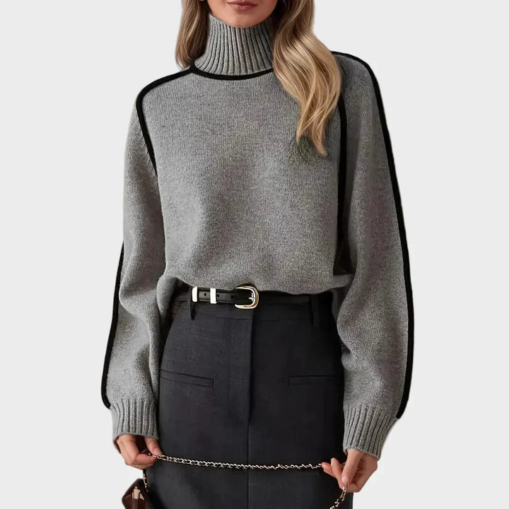 Kráľovský - Elegantný jednobarevný pulóver s vysokým golierom
