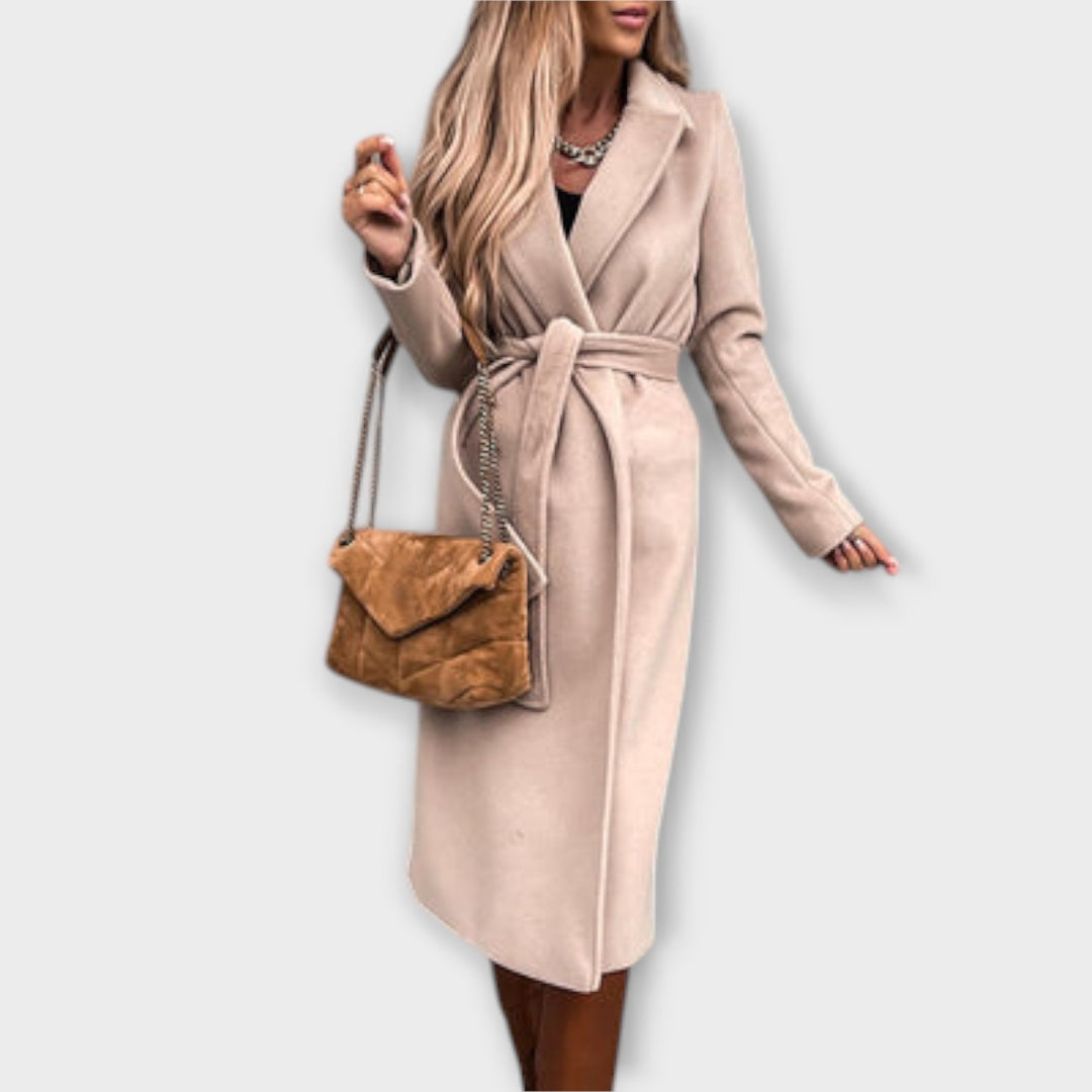 Eliza - Elegantný Dlhý Kabát s Pásom