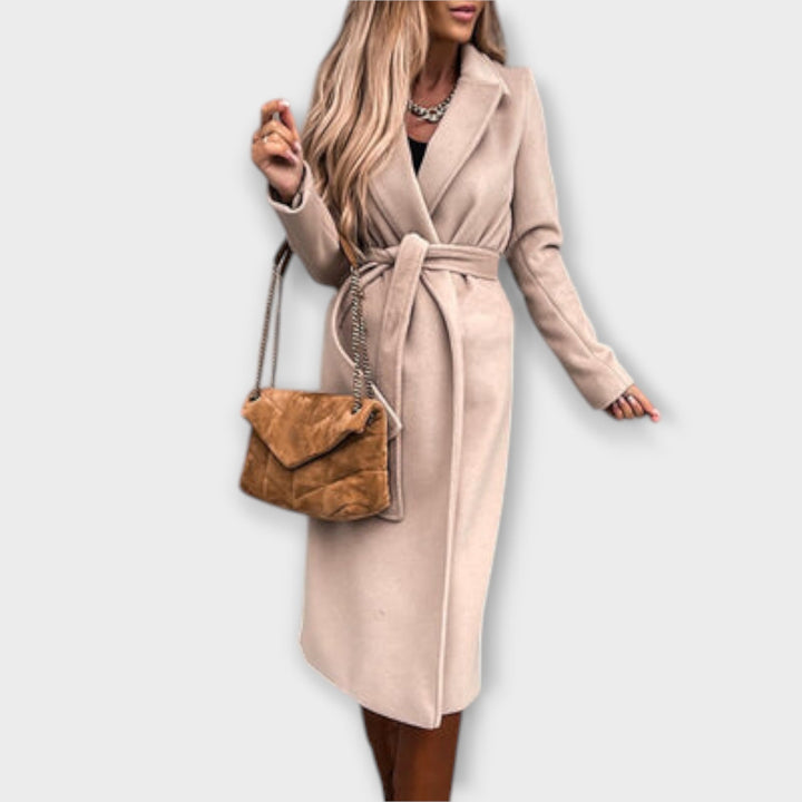 Eliza - Elegantný Dlhý Kabát s Pásom