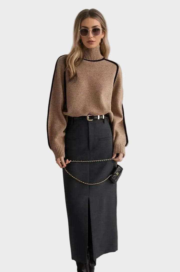 Kráľovský - Elegantný jednobarevný pulóver s vysokým golierom