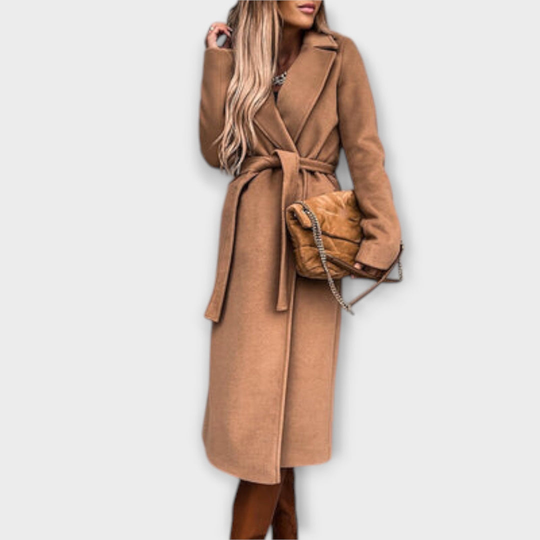 Eliza - Elegantný Dlhý Kabát s Pásom