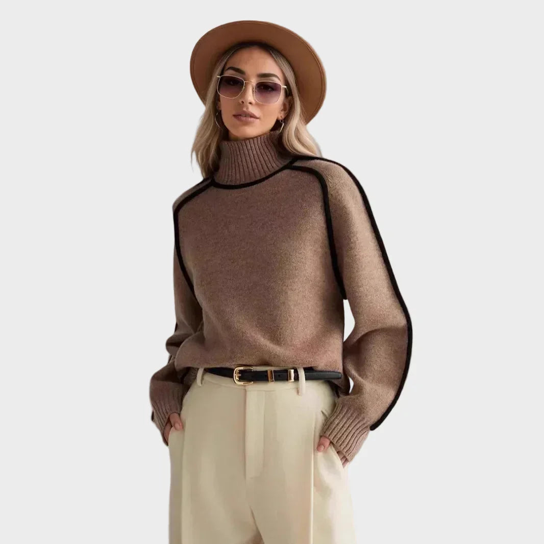 Kráľovský - Elegantný jednobarevný pulóver s vysokým golierom