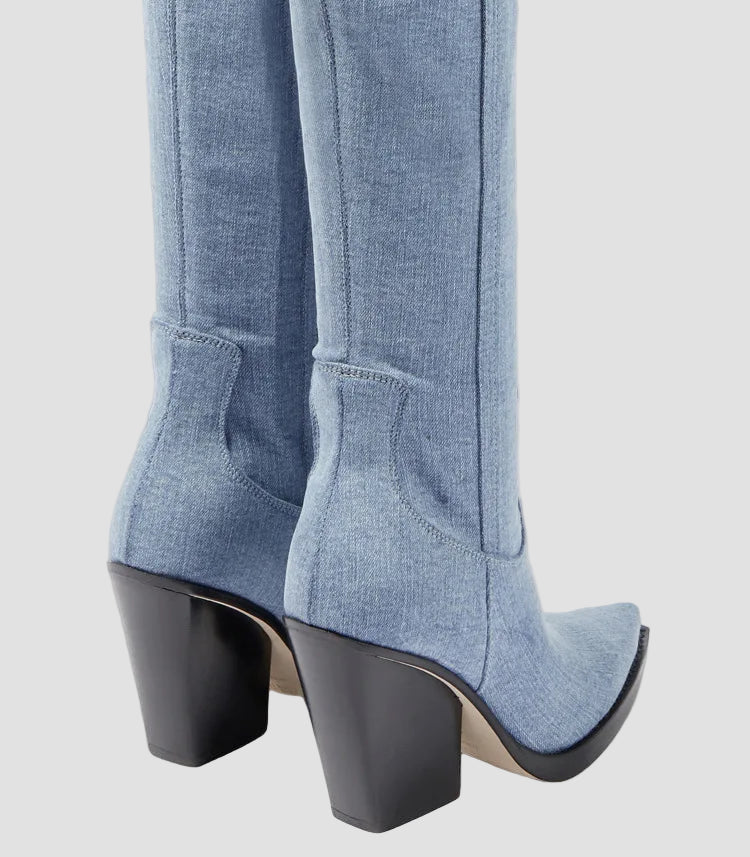Iva - Čižmy s podpätkom nad kolenom s vzhľadom kože