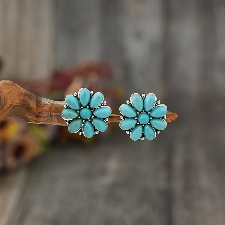 Serelith pétales turquoise clous d'oreilles | Or blanc