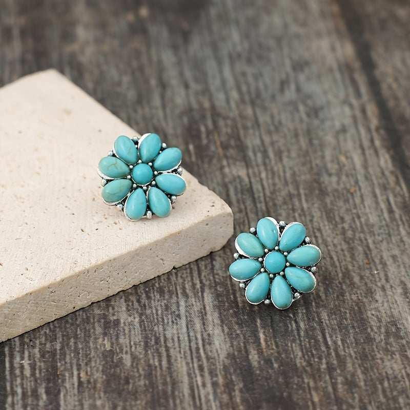 Serelith pétales turquoise clous d'oreilles | Or blanc