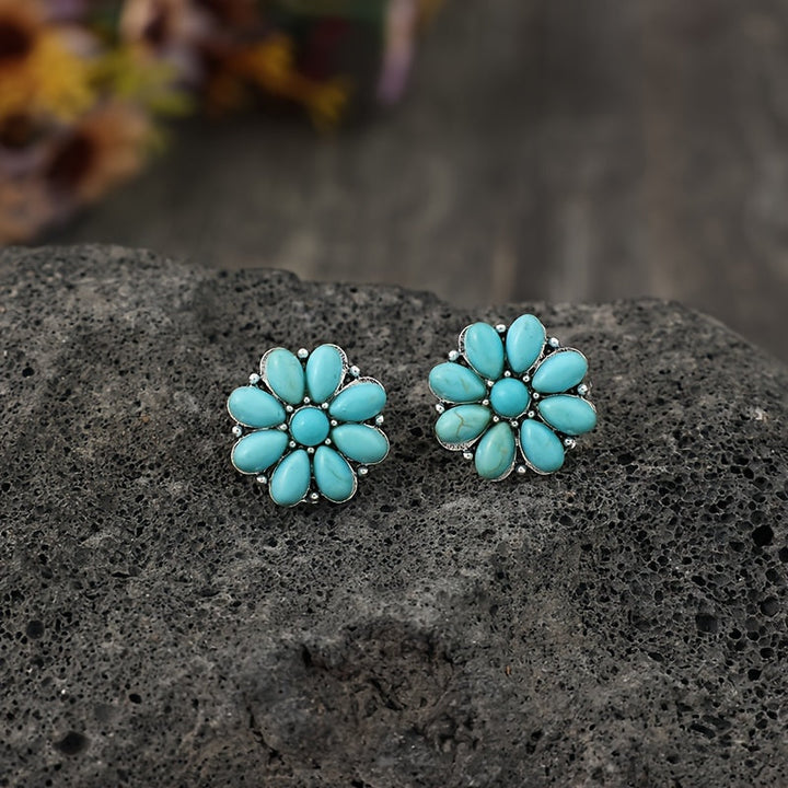 Serelith pétales turquoise clous d'oreilles | Or blanc