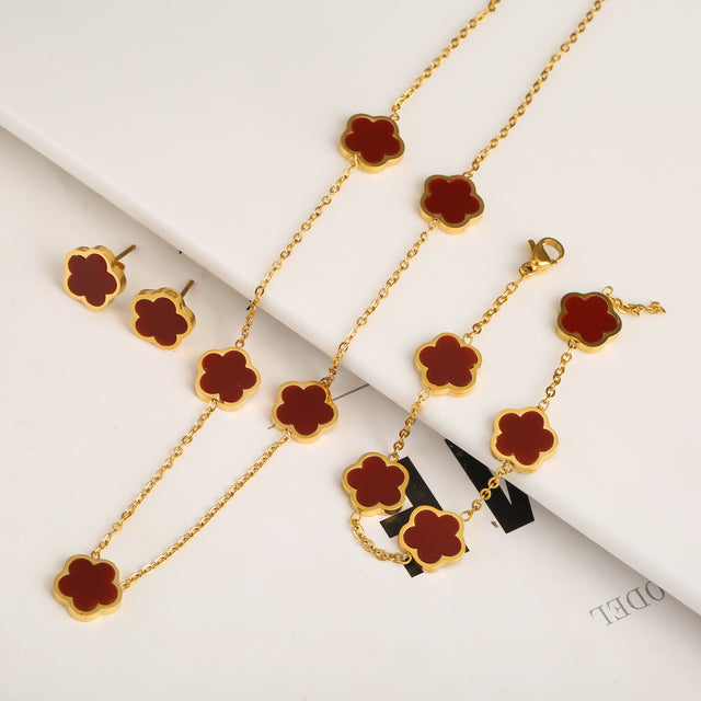 Set Bracelet+Collier+Boucles trèfle | Or