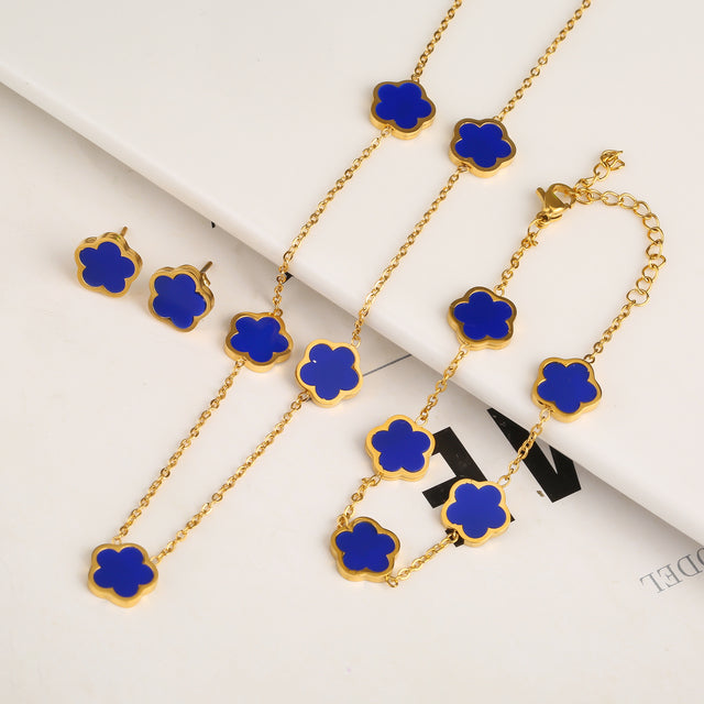 Set Bracelet+Collier+Boucles trèfle | Or
