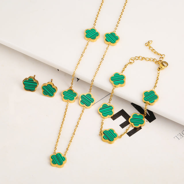 Set Bracelet+Collier+Boucles trèfle | Or