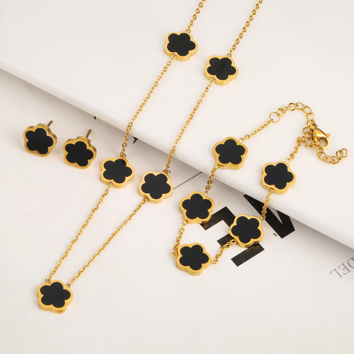 Set Bracelet+Collier+Boucles trèfle | Or