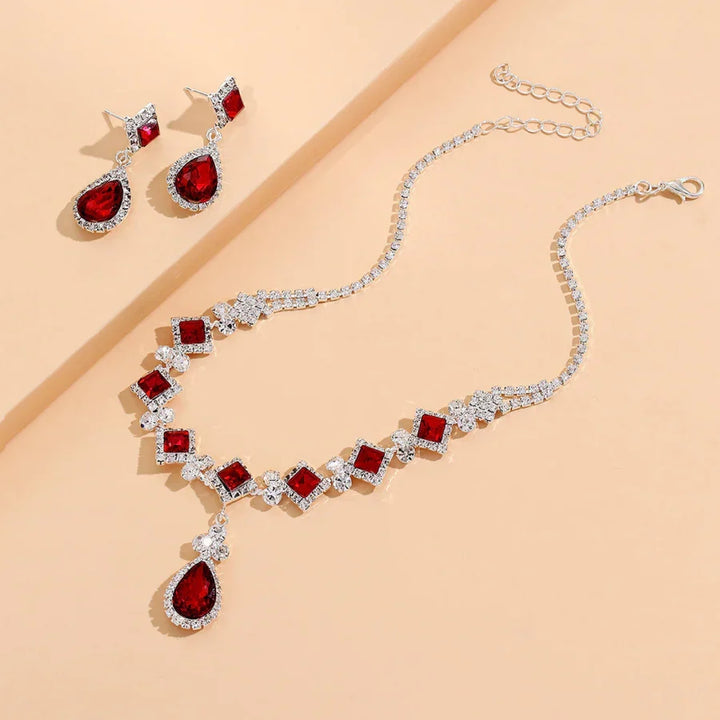 Set « gouttes rouges » avec Ras-de-cou et boucles d'oreilles pendantes | Or
