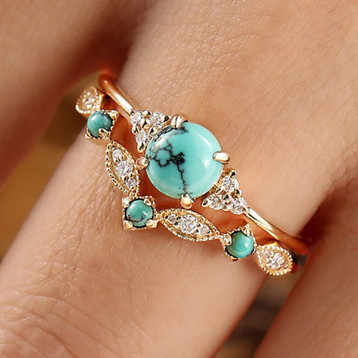 Set de bagues couronne turquoise Aureva | Or