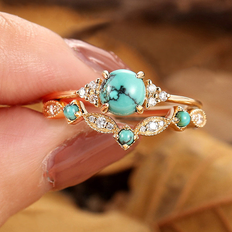 Set de bagues couronne turquoise Aureva | Or