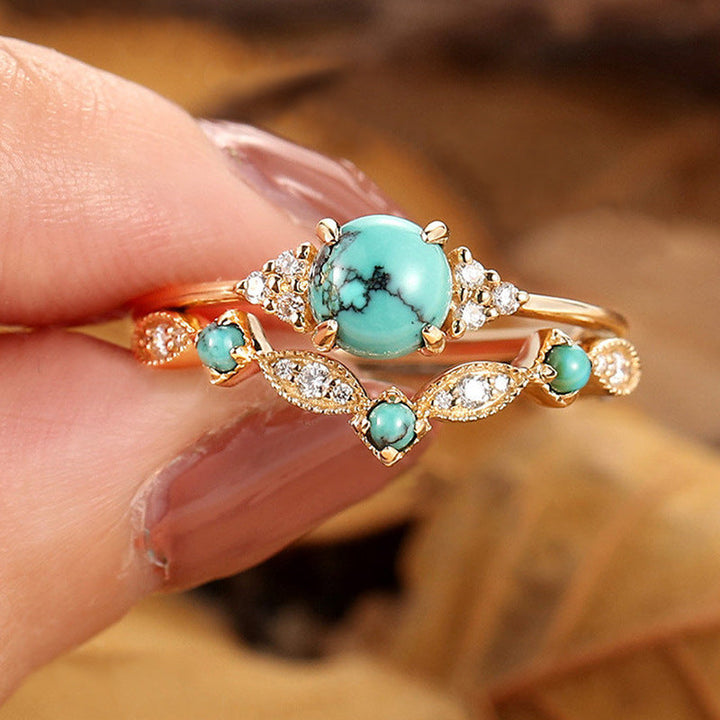 Set de bagues couronne turquoise Aureva | Or