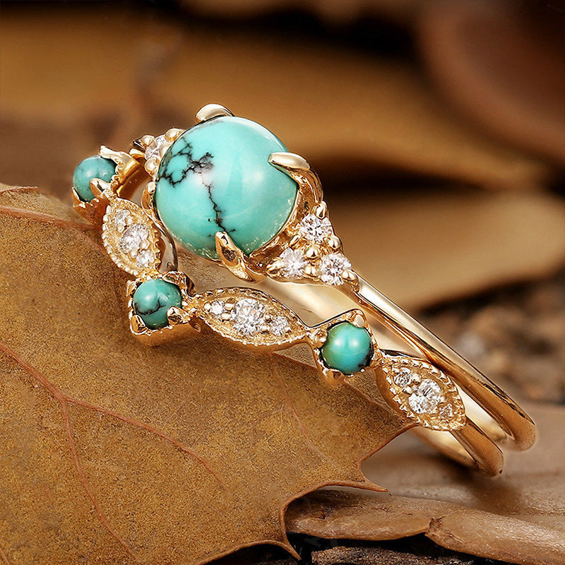 Set de bagues couronne turquoise Aureva | Or
