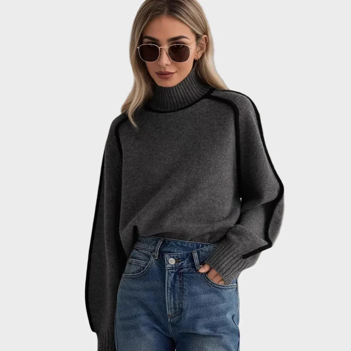 Kráľovský - Elegantný jednobarevný pulóver s vysokým golierom