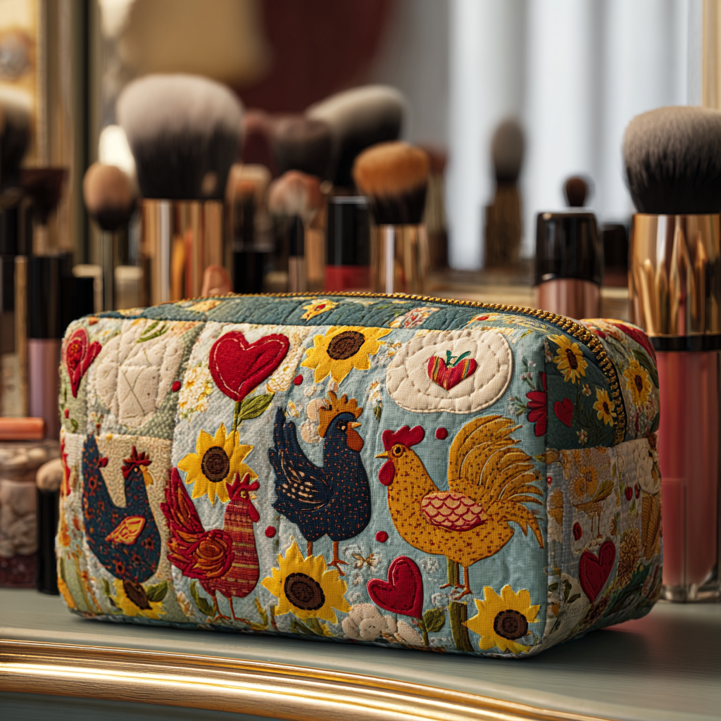 Trinity - Quilted Toiletry Bag - Chicken-Shaped