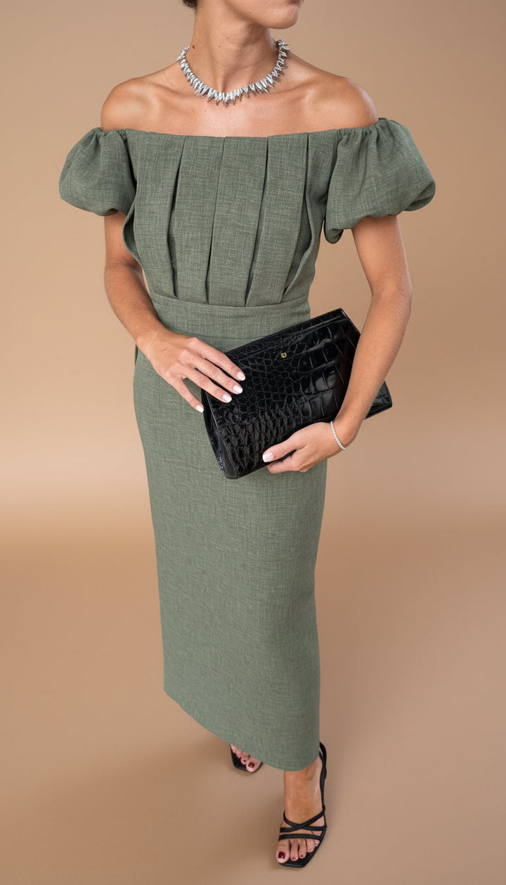 JASMINE | Elegantná midi šaty s zvýrazneným pásom a nadčasovým večerným štýlom