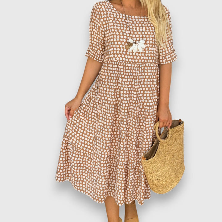 Cecília – Elegantné midi šaty s krátkymi rukávmi