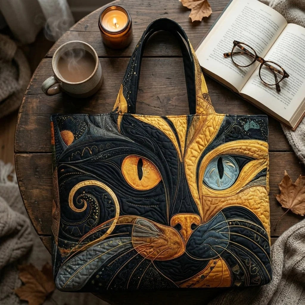Quilted Tote Bag - Mystical Cat