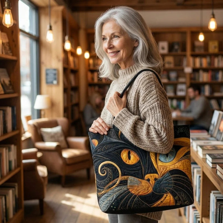 Quilted Tote Bag - Mystical Cat
