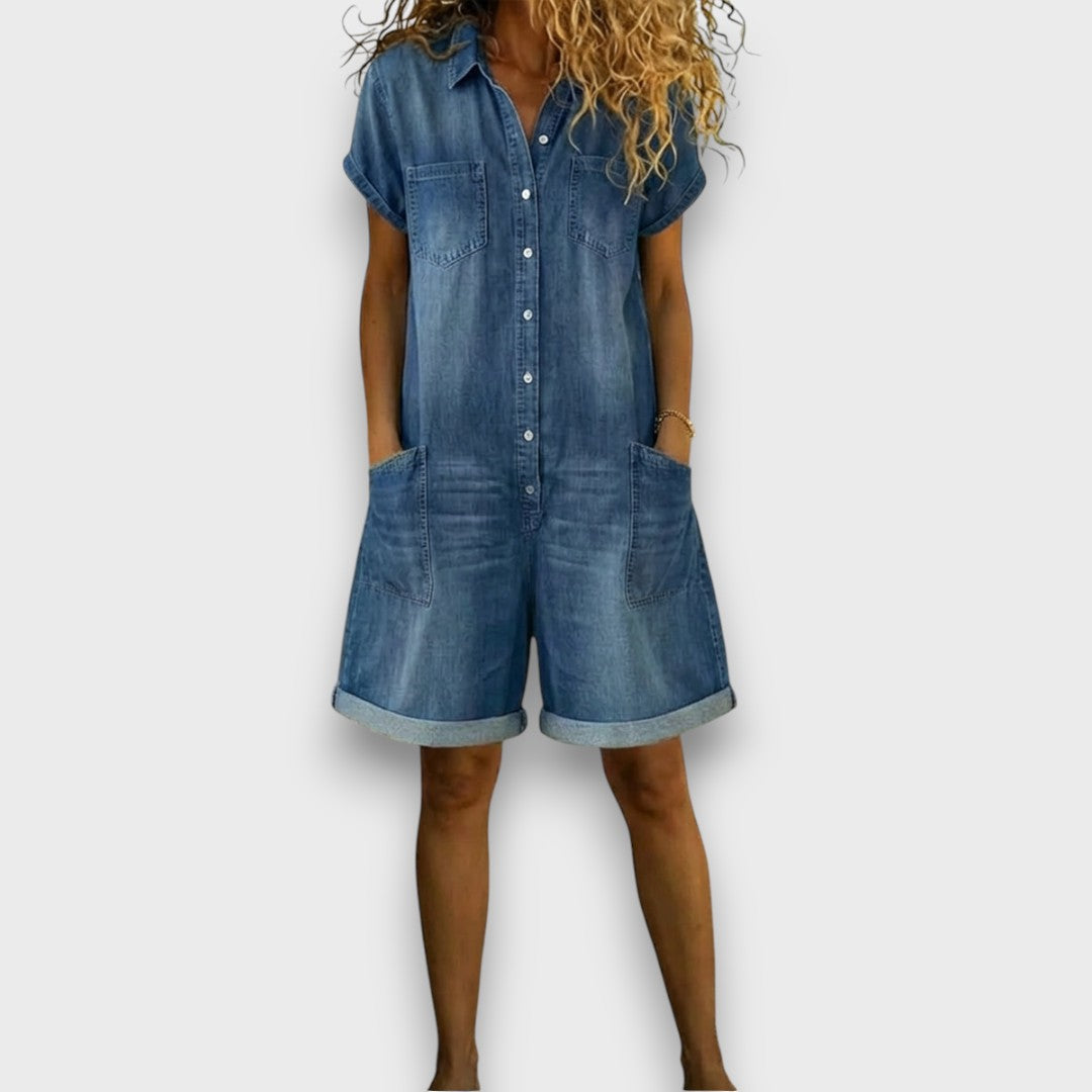Joan™ | Krátky overal z bavlny s efektom denimu
